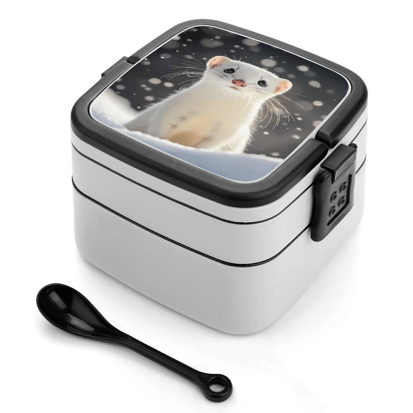 CGSBNGHA Cute Weasel Hunting Bento Lunch Box 2 Layer Lunchbox Food Container for Adults Office