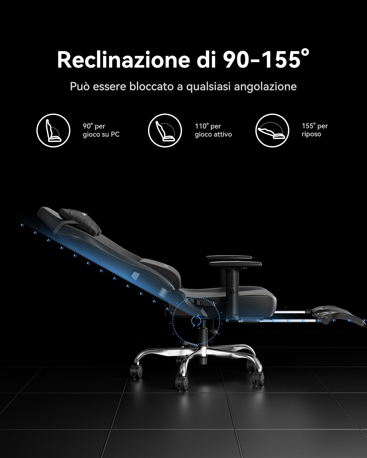 AutoFull C3 Sedia Gaming, Ergonomica Sedia da Gaming con Schienale Regolabile 155°, Supporto Lombare Ergo 3D, Poggiapiedi, Pelle PU - Design in Stile Racing (Nero)