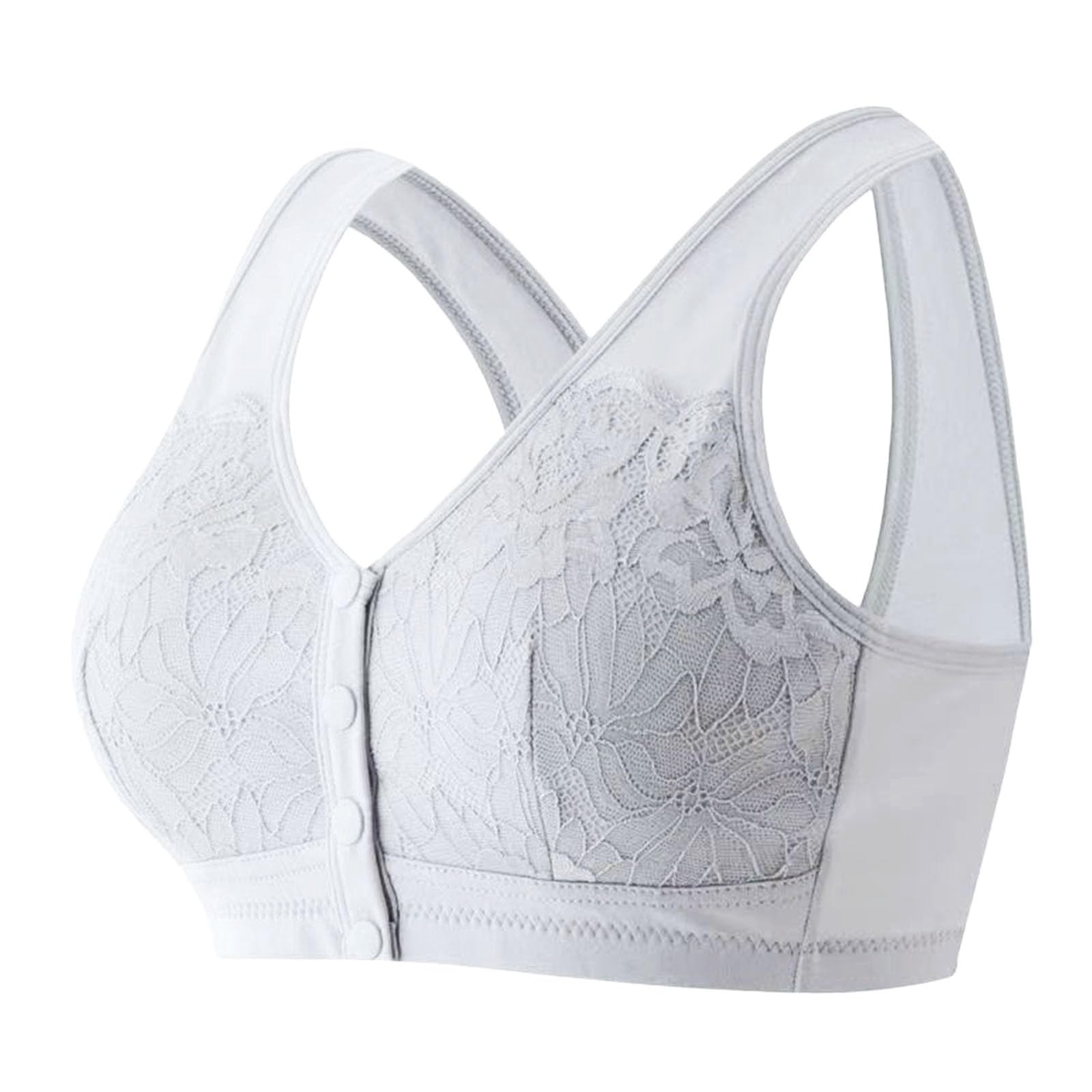 Comfortable Non-Wired Shaping Bra Button Front Lace for Medium and Elderly, Beige, 16