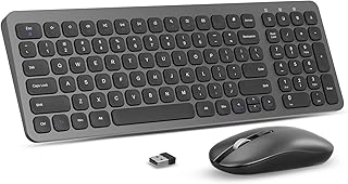 Wireless Keyboard Mouse Combo, cimetech Compact Full Size Wireless Keyboard and Mouse Set Less Noise Keys 2.4G Ultra-Thin Sleek Design for Windows, Computer, PC, Notebook, Laptop - Grey