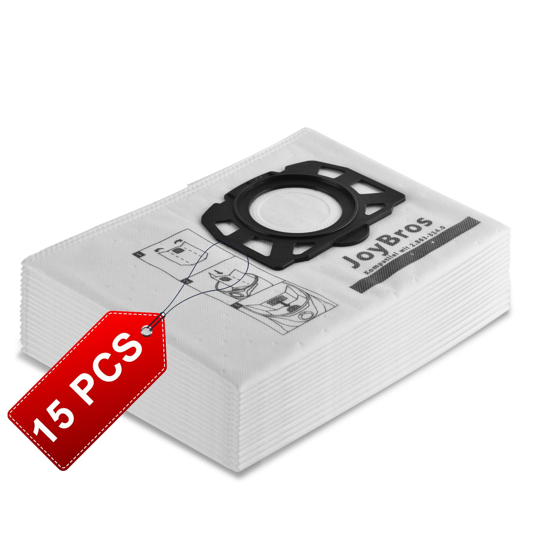 JoyBros 15 Stück Staubsaugerbeutel für Kärcher KFI 357 WD2 Plus WD3s WD 3 V-17/4/20 2.863-314.0 KWD 3V KWD1-2 SE4001 SE4002 Vliesfilterbeutel