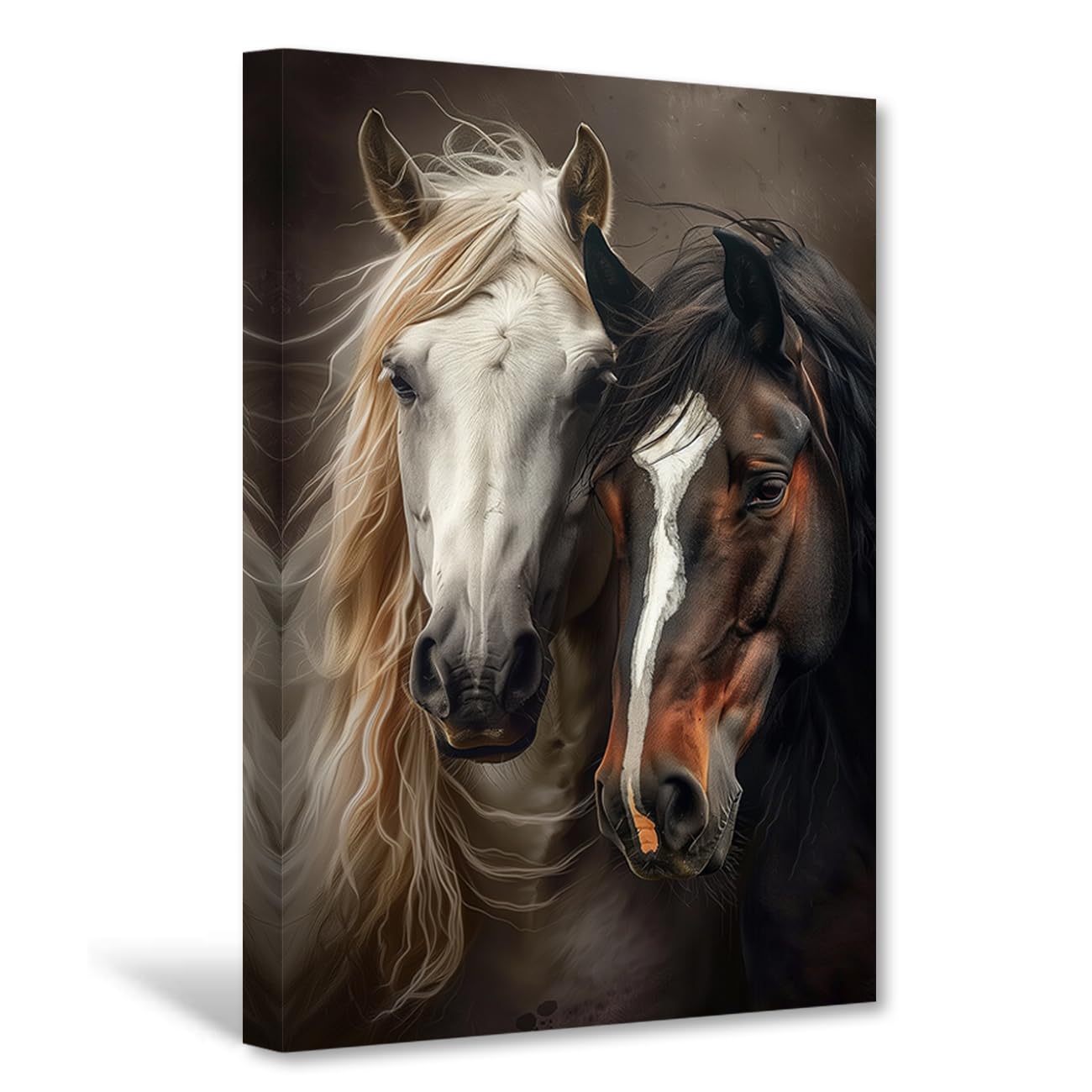 CXHOSTENT Horse Canvas Wall Art Farmhouse Animal Decor Couple Horses Pictures Print Western Landscape Painting Rustic Living Room Decor Framed (70L x 105W cm)