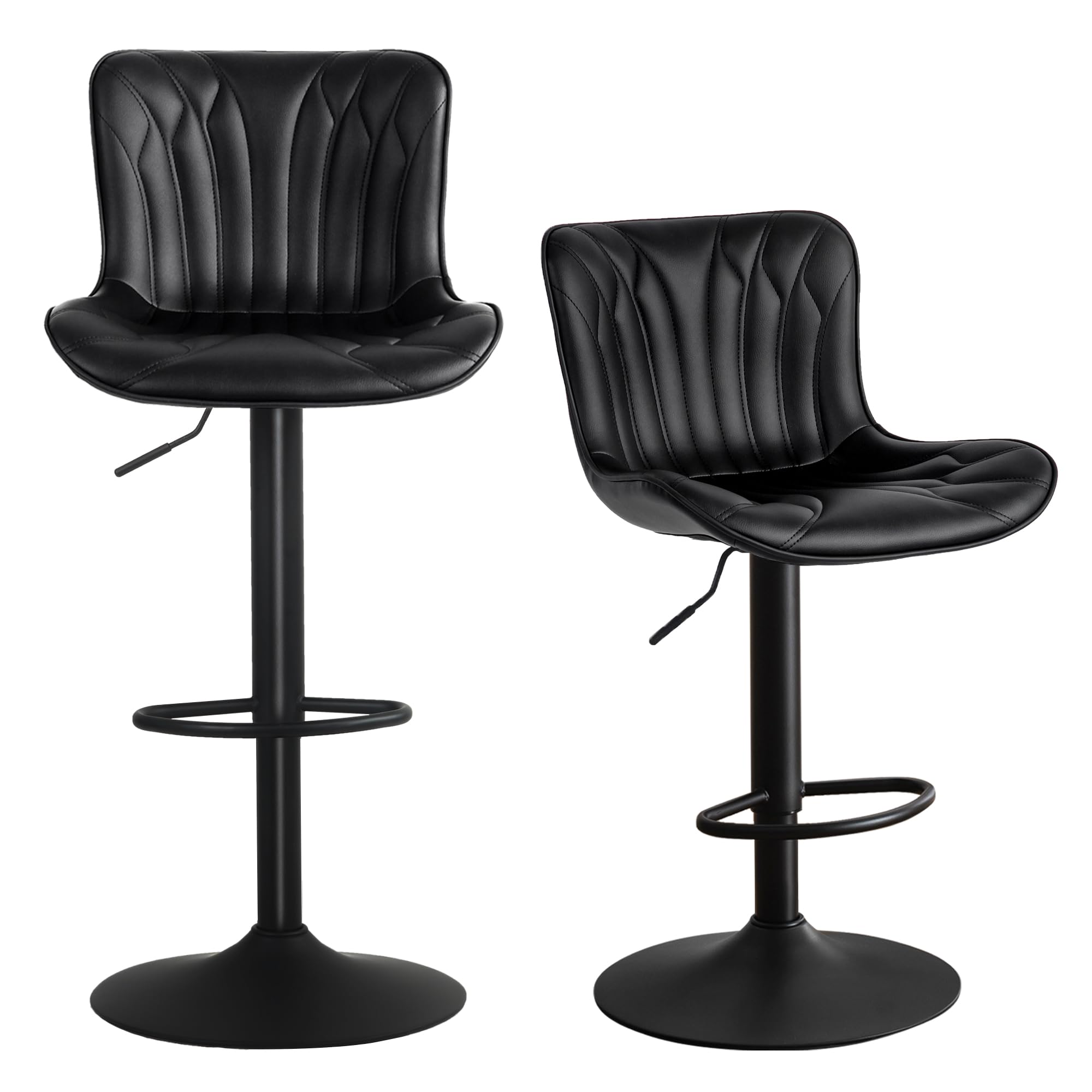 YOUNUOKE Bar Stools Set of 2 Black Barstools Adjustable Counter Height Stools 24 inch Swivel Modern Bar Stool with Back for Kitchen Island