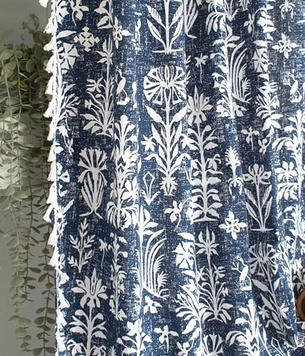 Image of Tranquebar Curtain Co. Window Curtains 5 Feet, Cotton Curtains, 60-65% Room Darkening, Blue Botanical Print, Blue Curtains, BackTabs, Design Cairo (152 cm) - 1 Piece