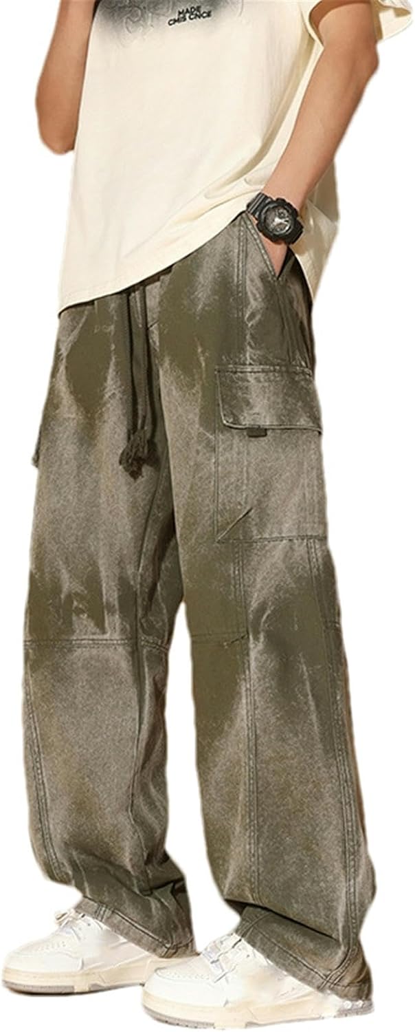 Retro Overalls Men's Spring and Autumn Distressed Trendy Loose Straight Casual Trousers