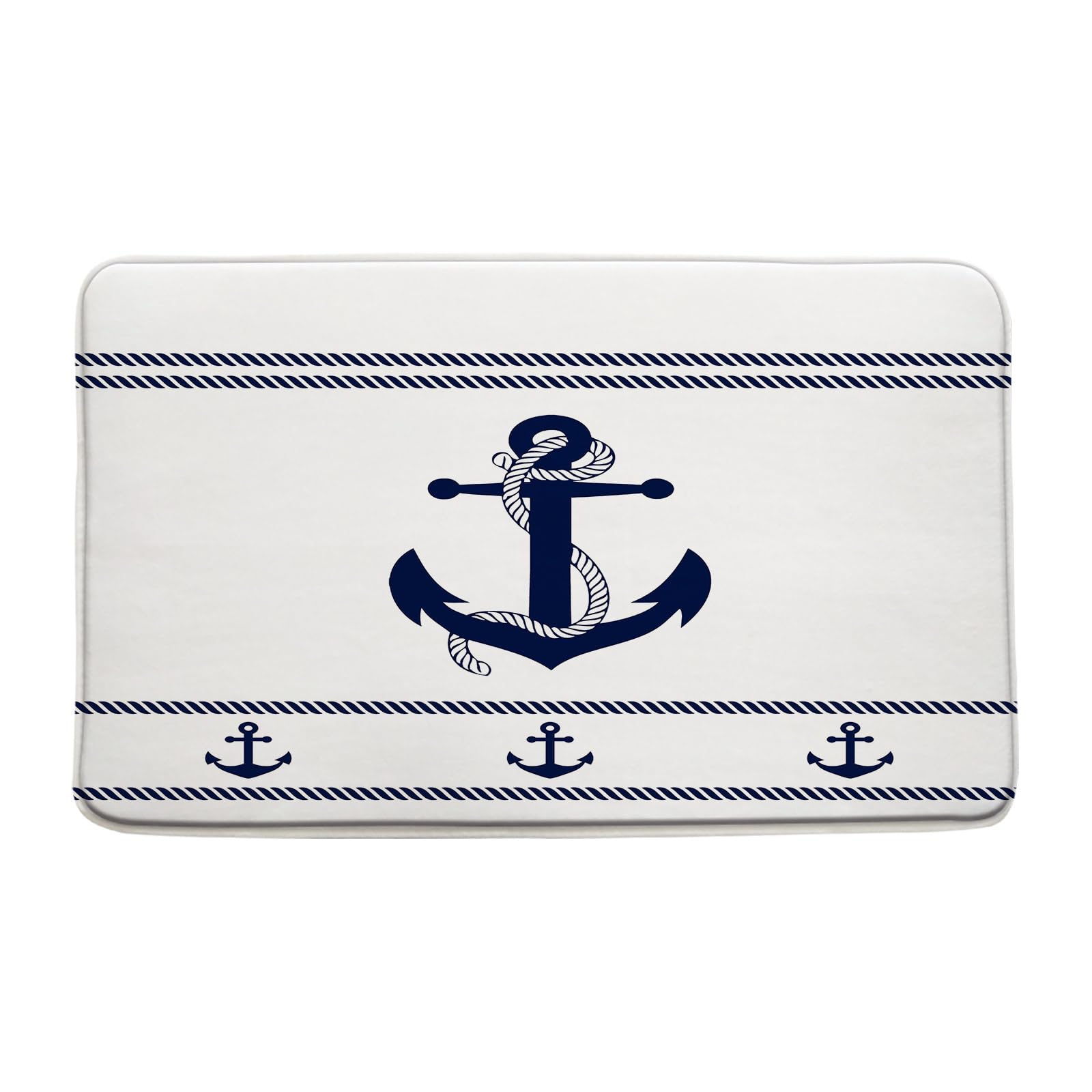AEMBEE Nautical Anchor Bath Mat Ocean Lover Adventure Navy Blue White Striped Minimalist Bathroom Mat Rug Memory Foam Doormat，17.8x29.5 Inch