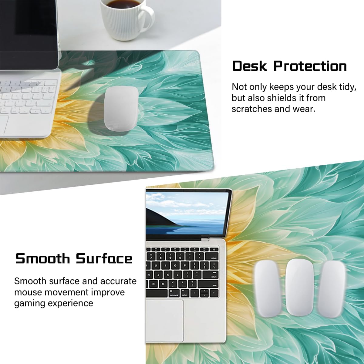 Large Mouse Mat Lotus Flower Color Computer Mousepad with Non-Slip Rubber Base Waterproof Lotus Flower Color Mouse Pad Keyboard Pad for Gamer,Home School Laptop Office Accessories，35.4x15.7 in