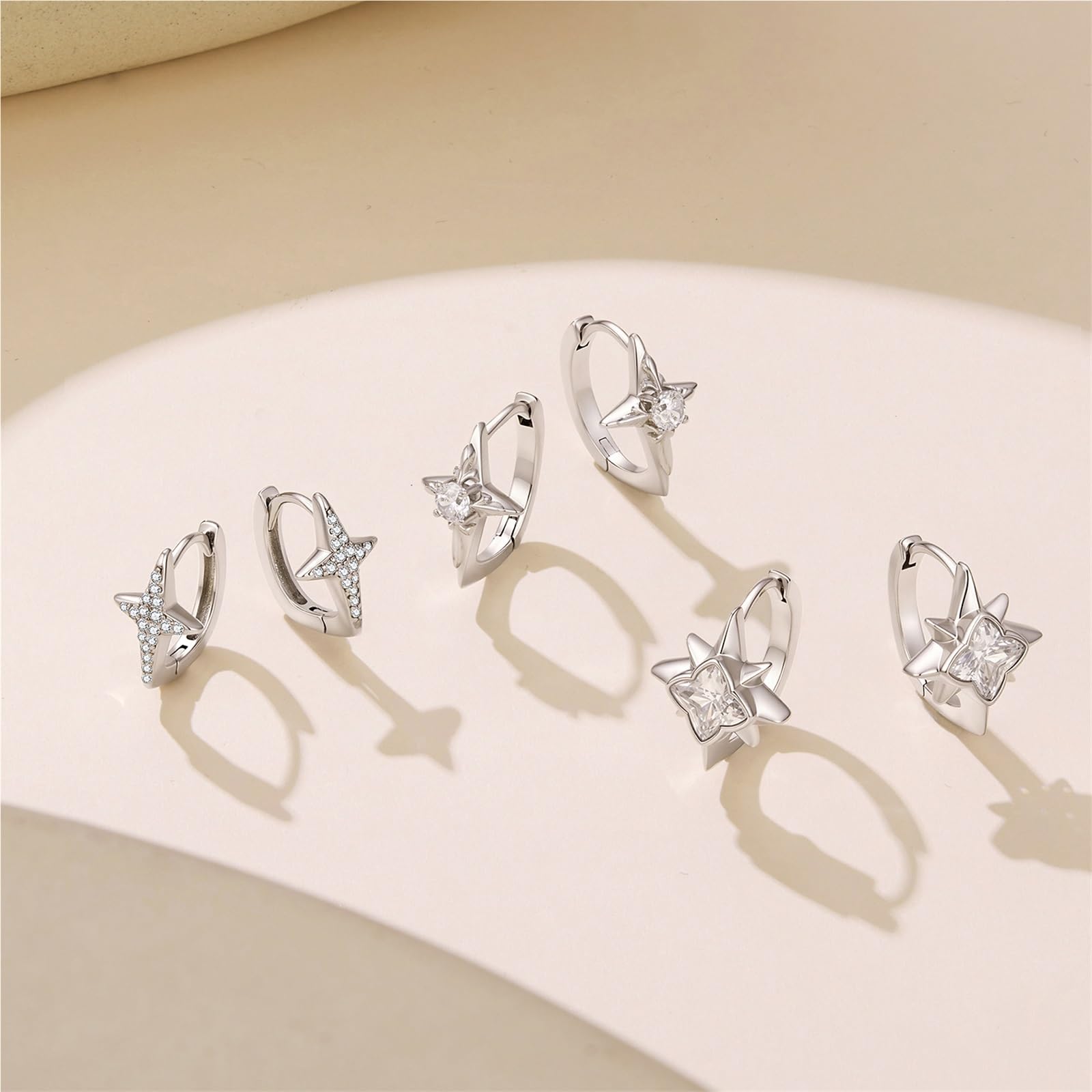 Orecchini Cerchio Stella Perno 925 Argento Incernierato for Donne