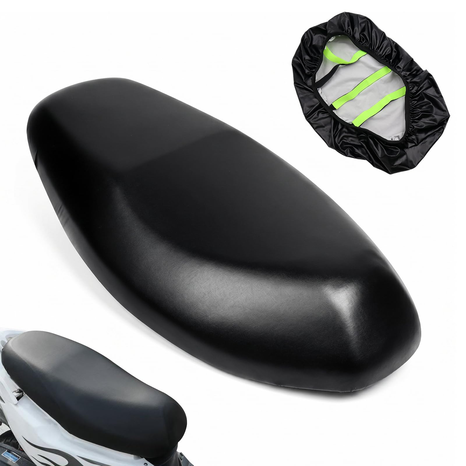 Copri Sella Scooter Universale, Coprisella Scooter Impermeabile, Elasticizzato, Antigraffio, Protezione Sole e Pioggia, Facile da Usare, 80x60cm, Nero
