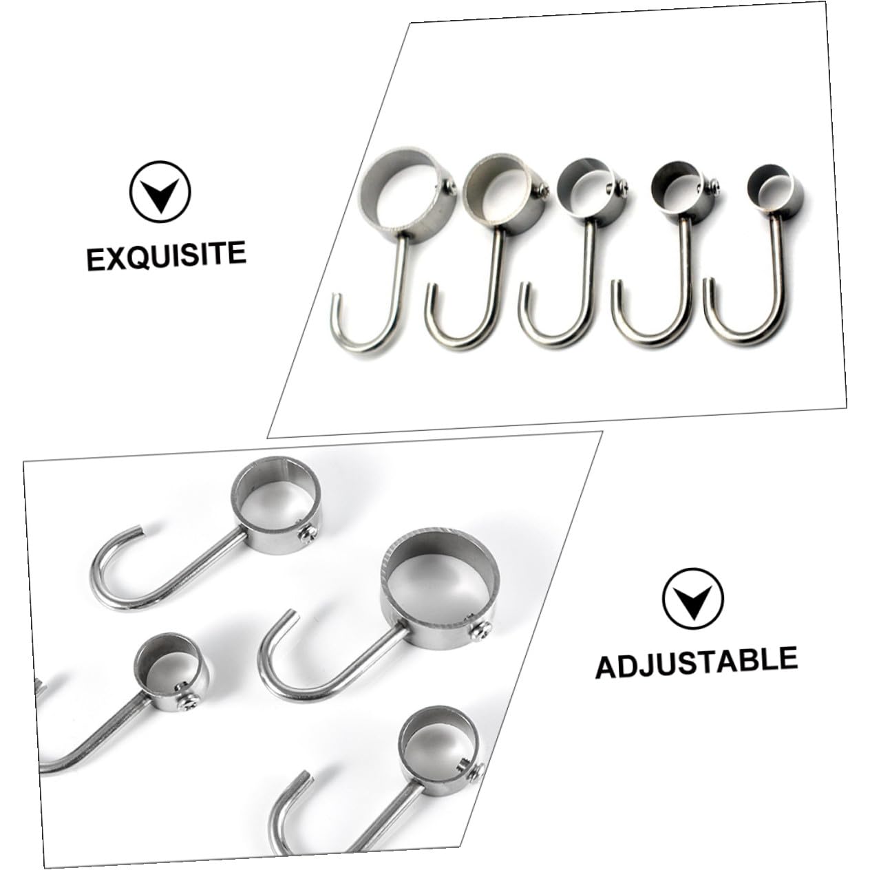 Ganci in Acciaio Inossidabile 10pezzi, Appendini Regolabili e Leggeri per Tubo Armadio, Ganci Resistenti per Bastone Guardaroba in Cucina