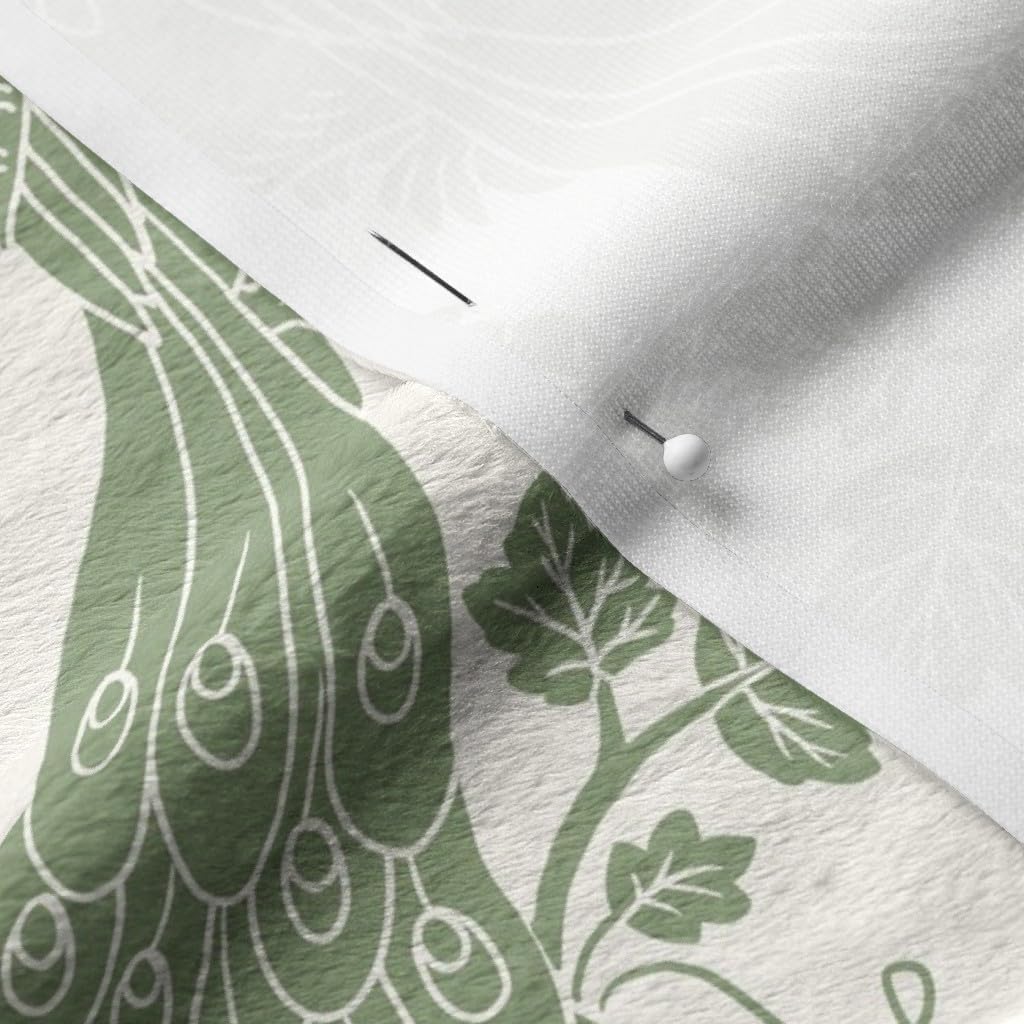 Spoonflower Fabric - Olive Sage Green Fruit Birds Victorian Peacock Seasonal Printed on Minky Fabric by The Yard - Sewing Baby Blankets Quilt Backing Plush