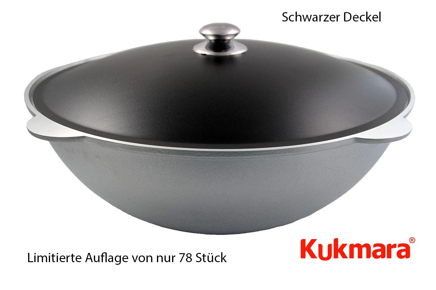 Kukmara Limitierter Kazan Wok Asien Tatarskij mit Deckel Aluguss Kasan 15 Liter schwarzer Deckel