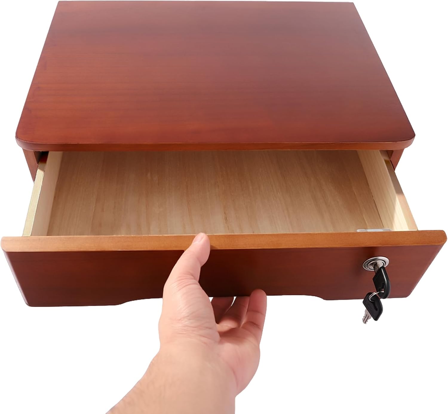 1-Tier Desktop Storage Box with Lockable Drawer, Wooden Desk Organizer for Office Supplies, Flat File Cabinet, Minimalist Design for Home & Office Use(Walnut)