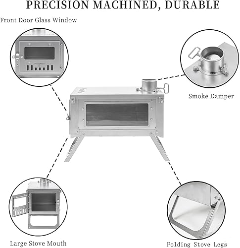 Miniatura 6 de FIREHIKING Estufa de titanio plegable portátil para tienda de campaña de 3.4 libras para camping, mochilero, caza, cocina