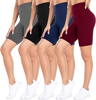 4 Pack Biker Shorts for Women – 8" High Waist Tummy Control Gym Workout Yoga Running Compression Shorts