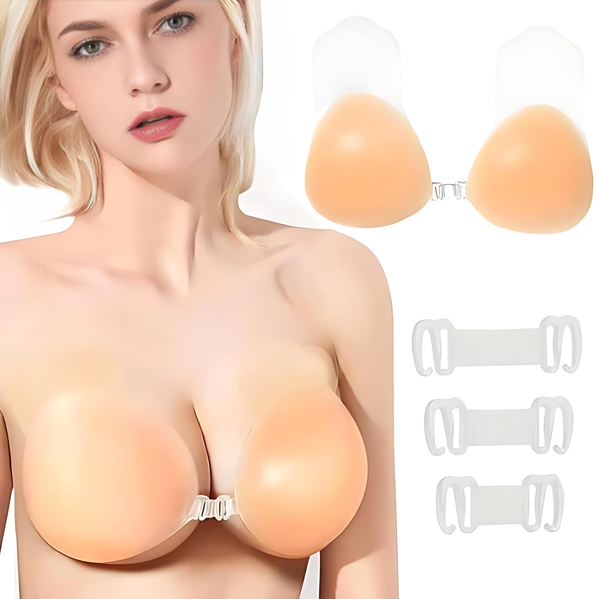 click charm Silicone Nipple Cover Triangle Women's Adhesive Invisible Strapless Bra, Silicone Backless Push Up Sticky Bra Sticky Reusable Stick On Nipple Covers Bra Free Size (Pack of 1) Beige-picture-28