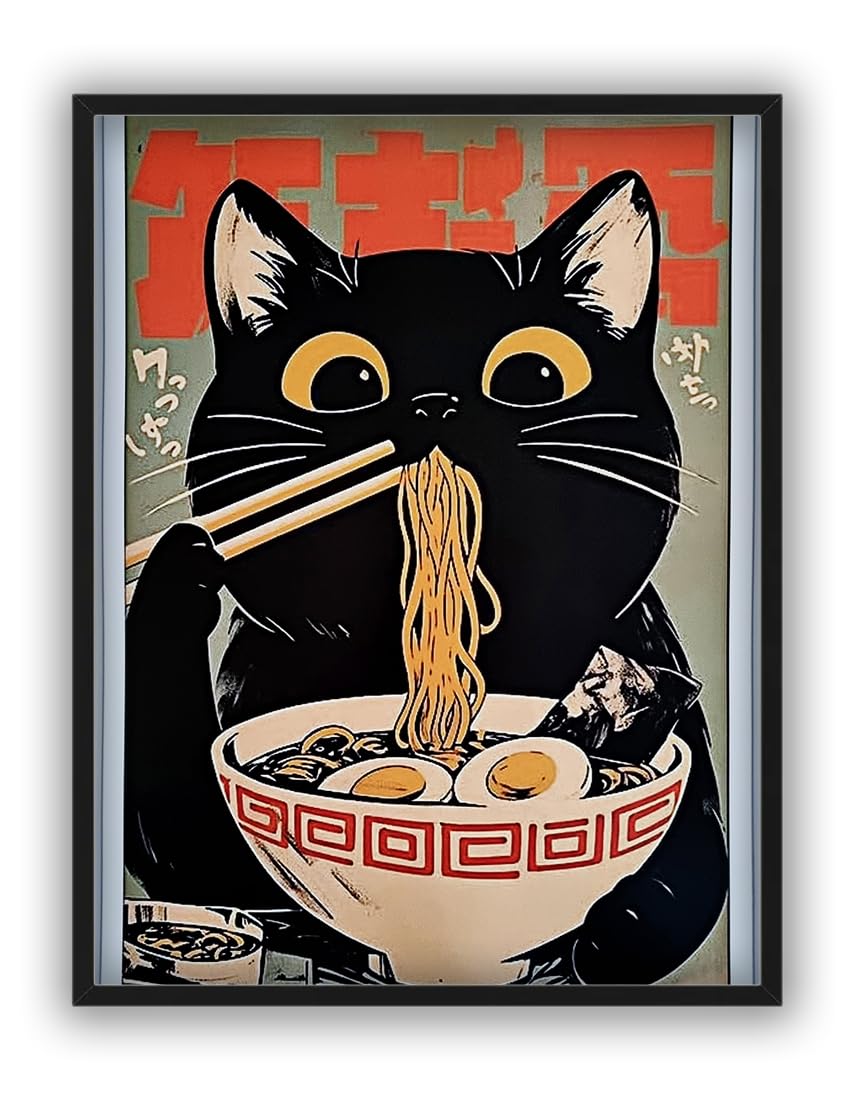 KUSTOM ART Poster Decorativo da Parete Serie Animali Stile Giapponese Gatto Nero Kuro Neko con Ramen Stampa su Carta Patinata 40x30cm Senza Cornice KUSTOM ART Poster Decorativo da Parete Serie Animali Stile Giapponese Gatto Nero Kuro Neko con Ramen Stampa su Carta Patinata 40x30cm Senza Cornice