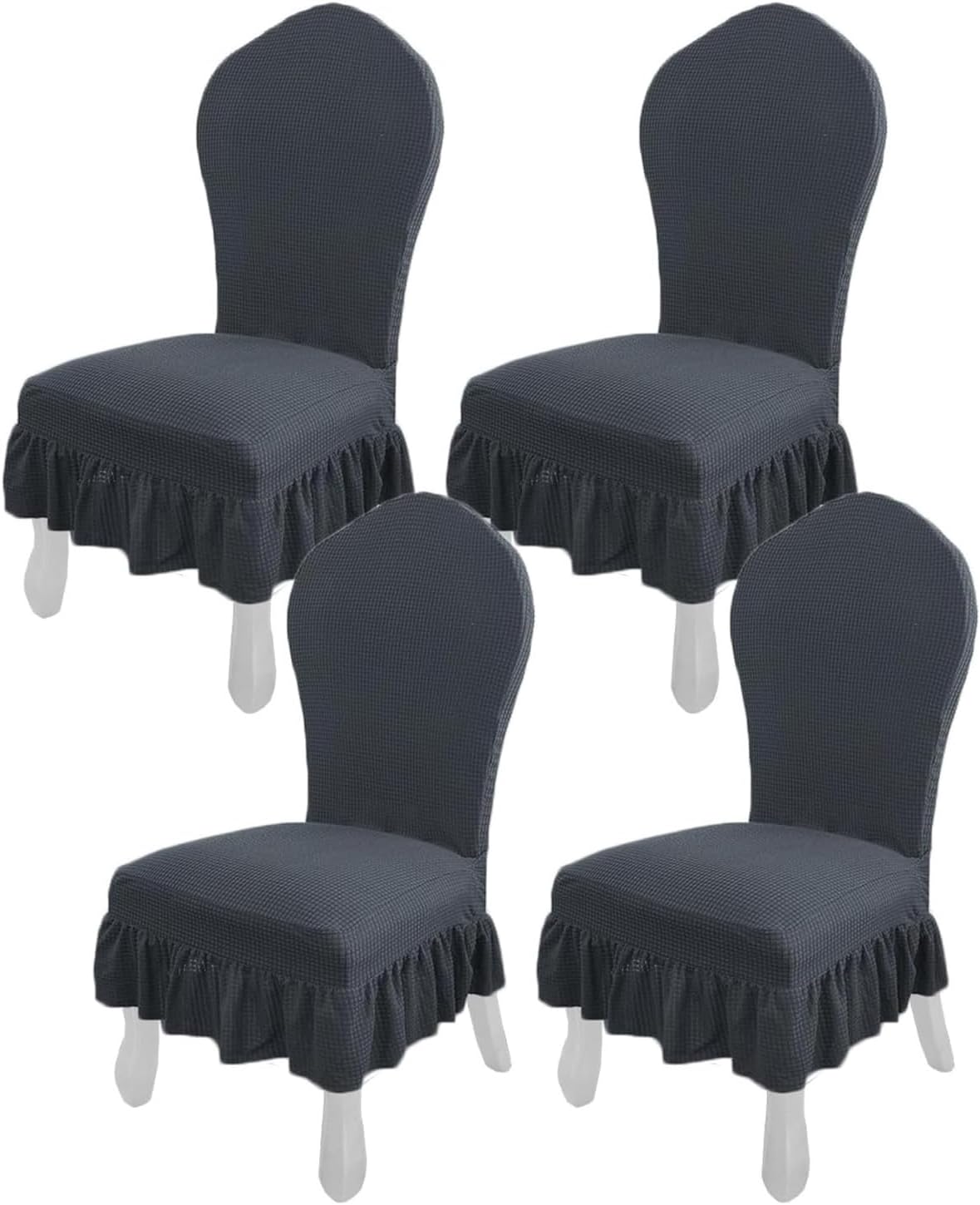 Round Back Dining Chair Covers Stretch Thickened Chair Slipcover with Skirt for Dining Room Set of 2/4/6 Dining Chair Slipcovers Protector Covers(Dark Gray,4PCS)