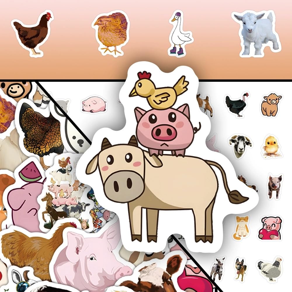 50 Pcs Farm Animal Stickers Laptop Car Scrapbook Phone Skateboard Suitcase Luggage Bike Farm Animal Vinyl Waterproof Aesthetic Personalised Stickers for Teens Boys Girls Adults - Image 2