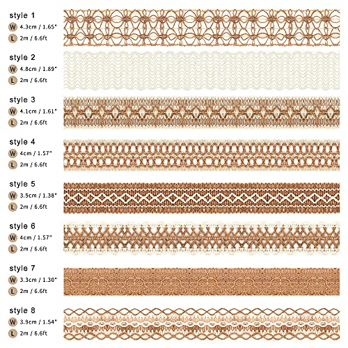 Mayplous 8 Packs Jute Ribbon Natural Burlap Ribbon Roll with Lace Craft Ribbons and Trims Decorative Twine for DIY Arts and Crafts Wrapping Wedding Christmas Party (Lacy) - Image 2