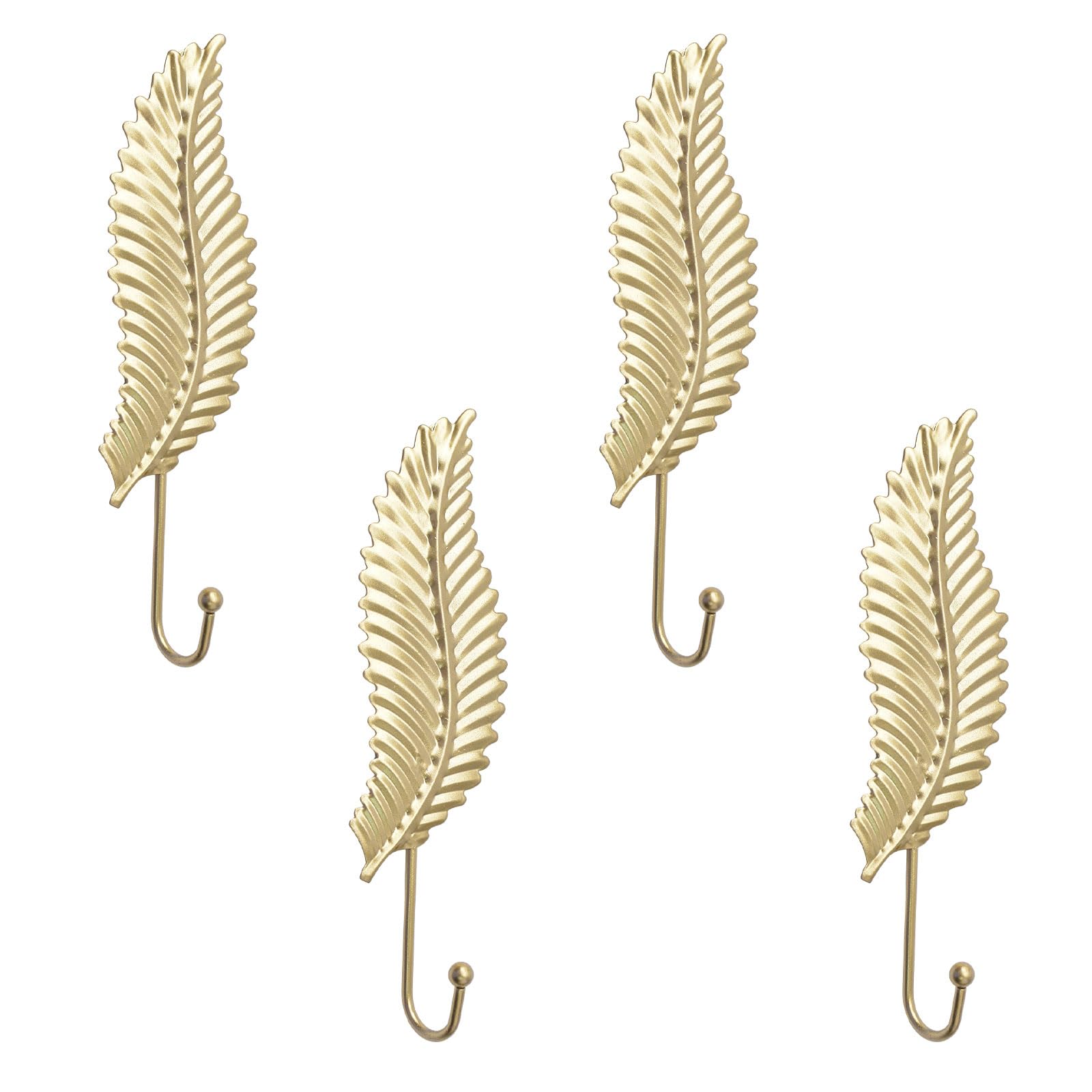MOROBOR Decorative Leaves Metal Hooks, 4PCS Leaves Iron Hooks Decorative Wall Hooks Hanging Modern Hooks Gold Single Prong Hanger Heavy Duty Hooks for Hanging Key, Hat, Bag and Umbrella