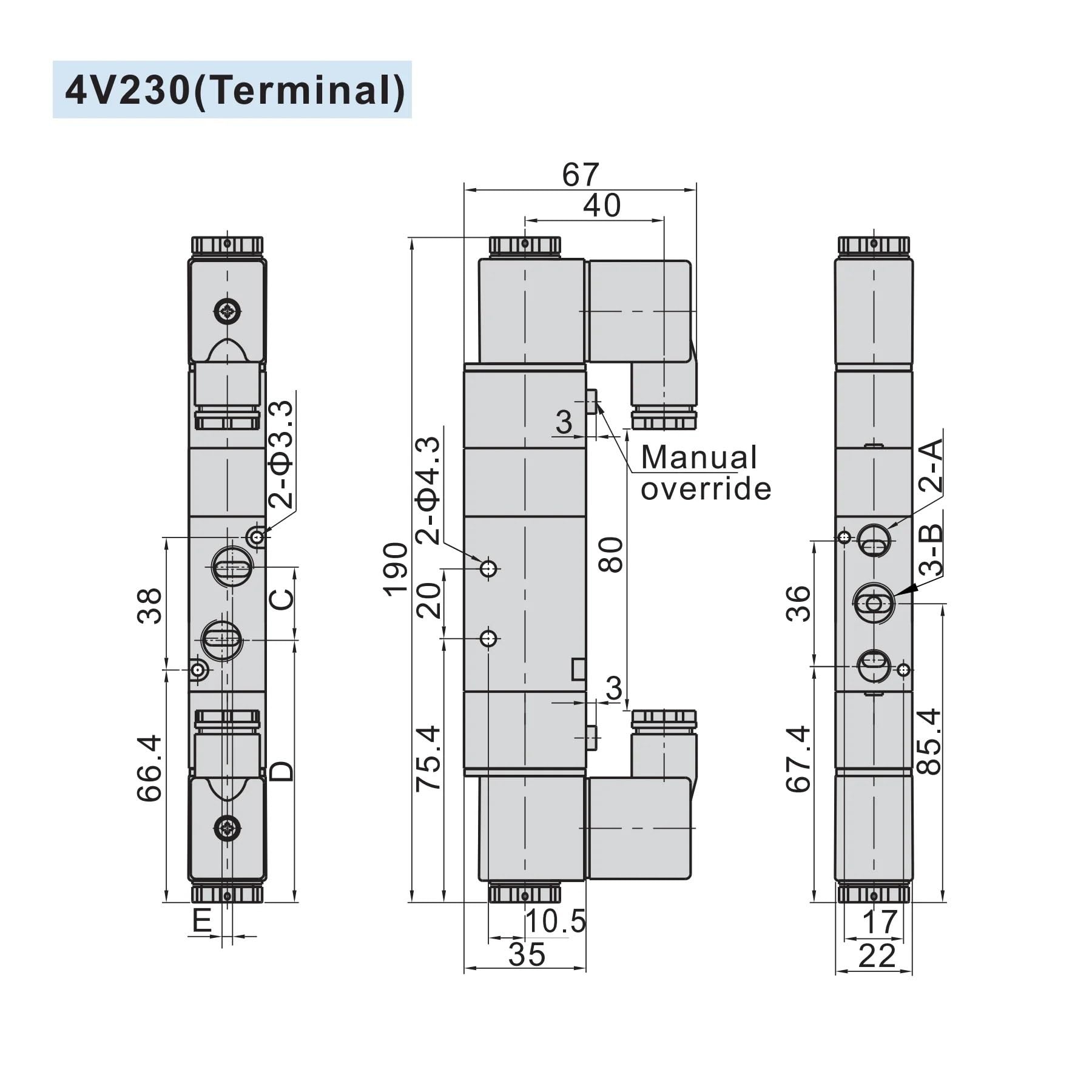 4V210-06/18 4V220-08/10 4V230C/E/P-08/10 Válvula solenoide eléctrica neumática de 5 vías y 2 Posiciones, válvula magnética de Aire y Gas(4V230C-08,AC220V)