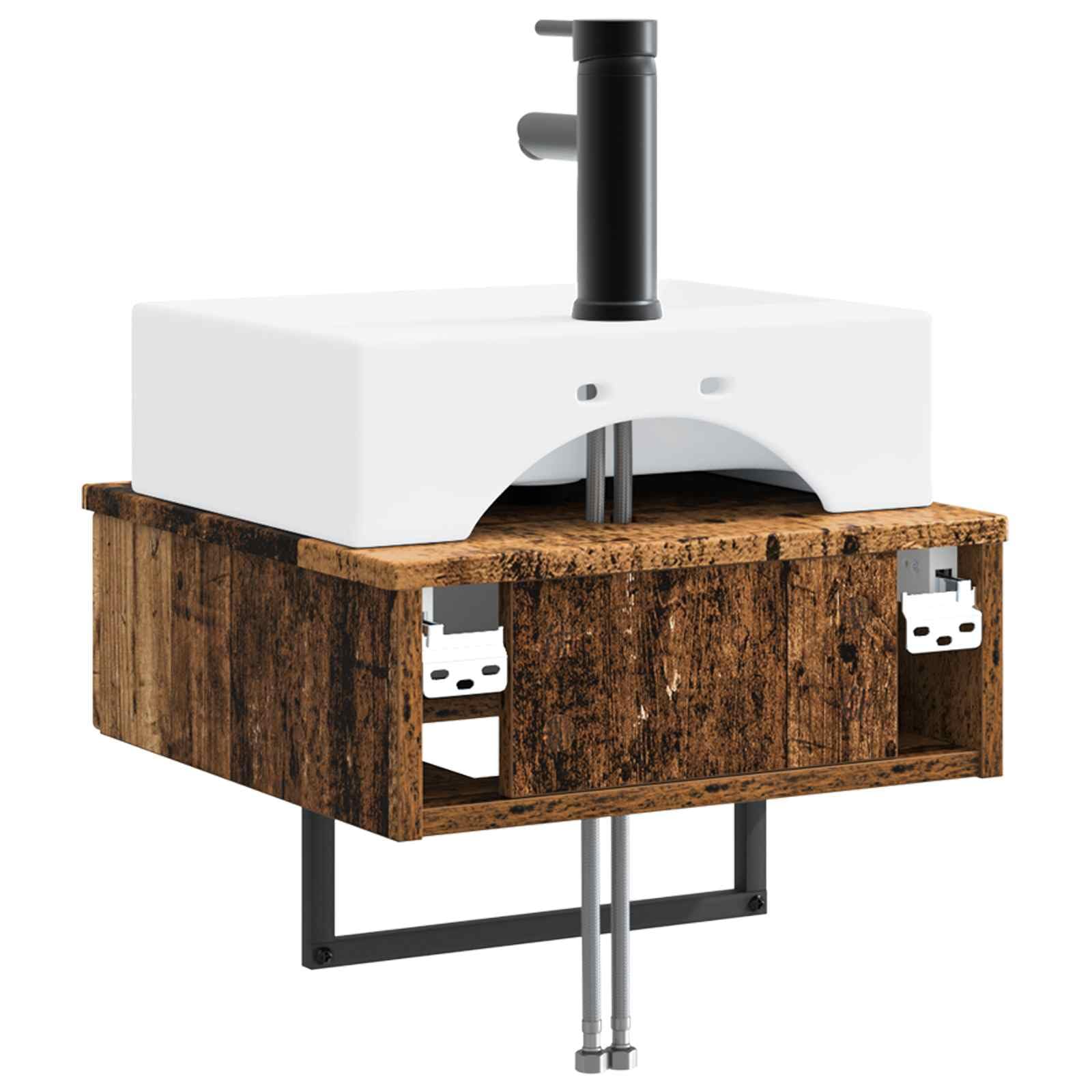 Lavabo mural aspect bois vieilli 40 x 41 x 39 cm