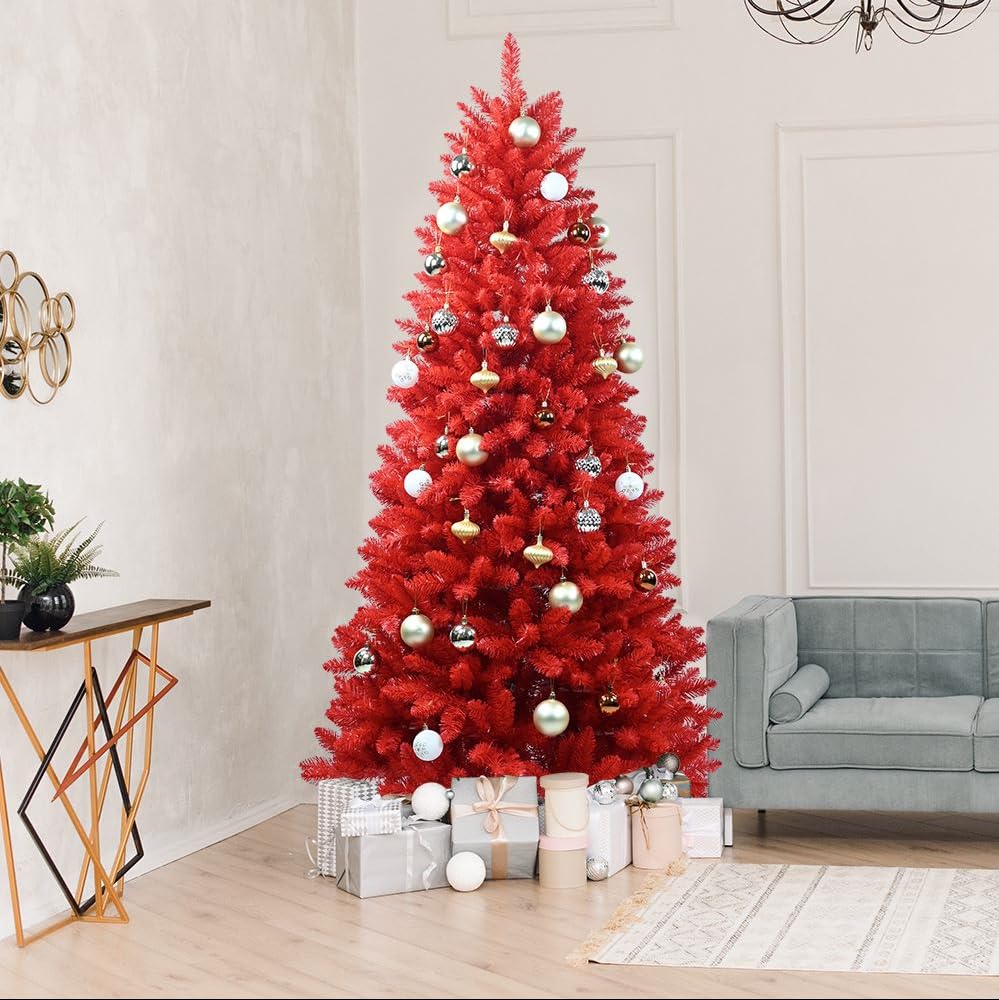 Ytbhshxz Red Christmas Tree， Unlit Artificial Holiday Spruce Pvc Xmas Tree With Branch Tips, With Foldable Metal Stand For Home Office(6Ft)
