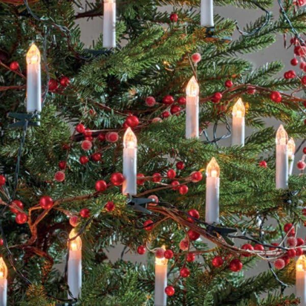 Marco Paul 50pc LED Christmas Tree Candle String Lights Mains Powered Flickering Warm White Lights with Auto Timer 12m Light Up Xmas Decoration for Trees Garlands & Home Displays