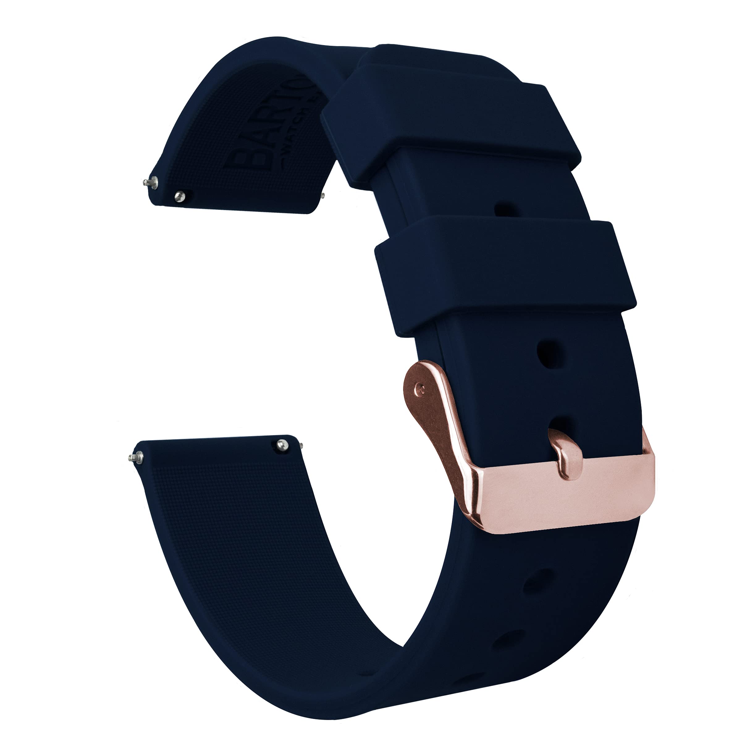 BARTON WATCH BANDS 24mm Navy Blue Soft Silicone Quick Release - Rose Gold Buckle