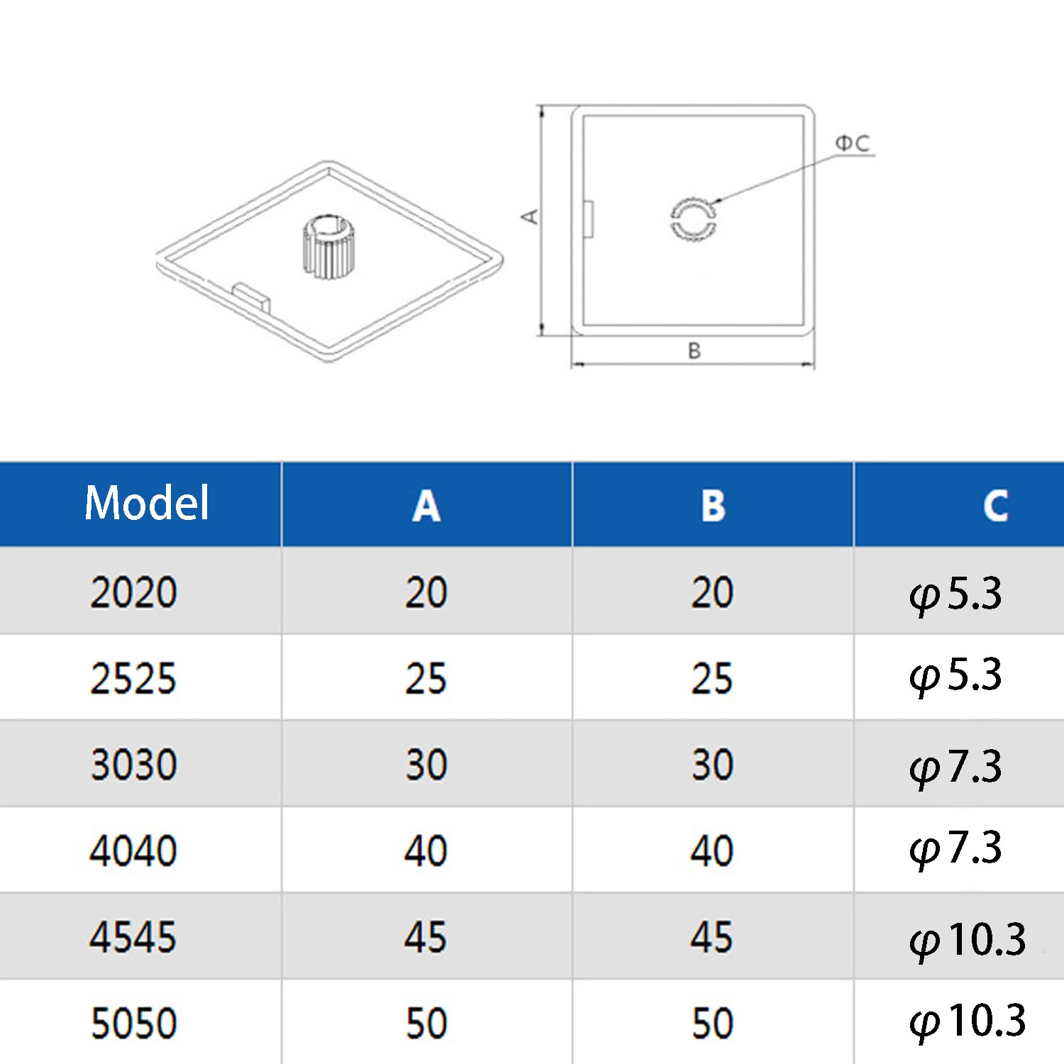 50 Stück Alu-Profil Endkappen 20x20mm - Schwarze Kunststoffabdeckungen