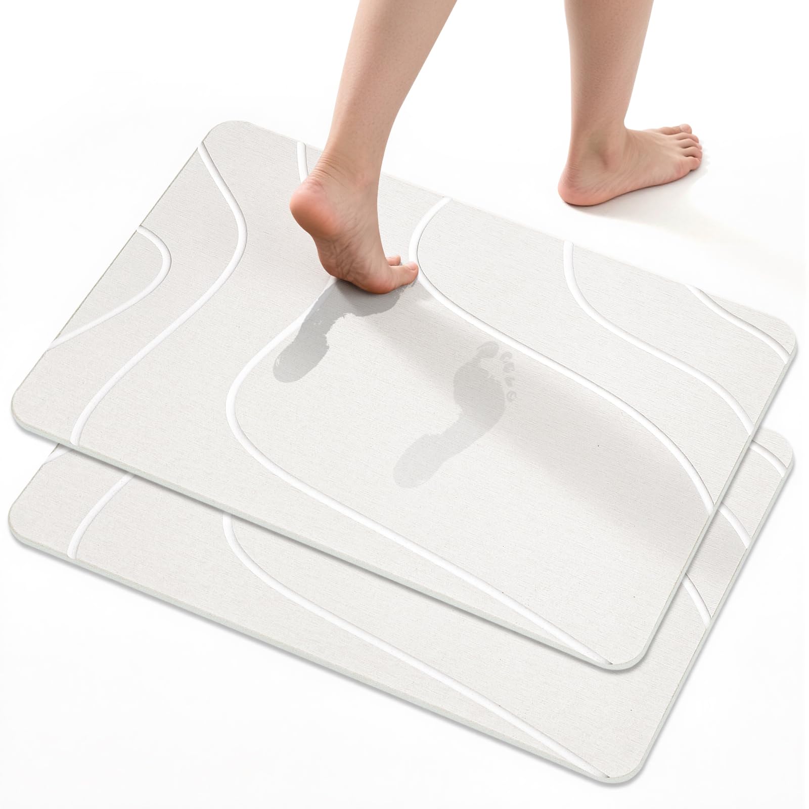 Euqvunn Alfombrilla de Baño de Piedra 60 x 39 cm 2 Unids – Secado Rápido, Antideslizante, Absorbente, Resistente a la Humedad, de Tierra de Diatomeas para Cocina, Bañera y Salida de la Ducha – Blanco