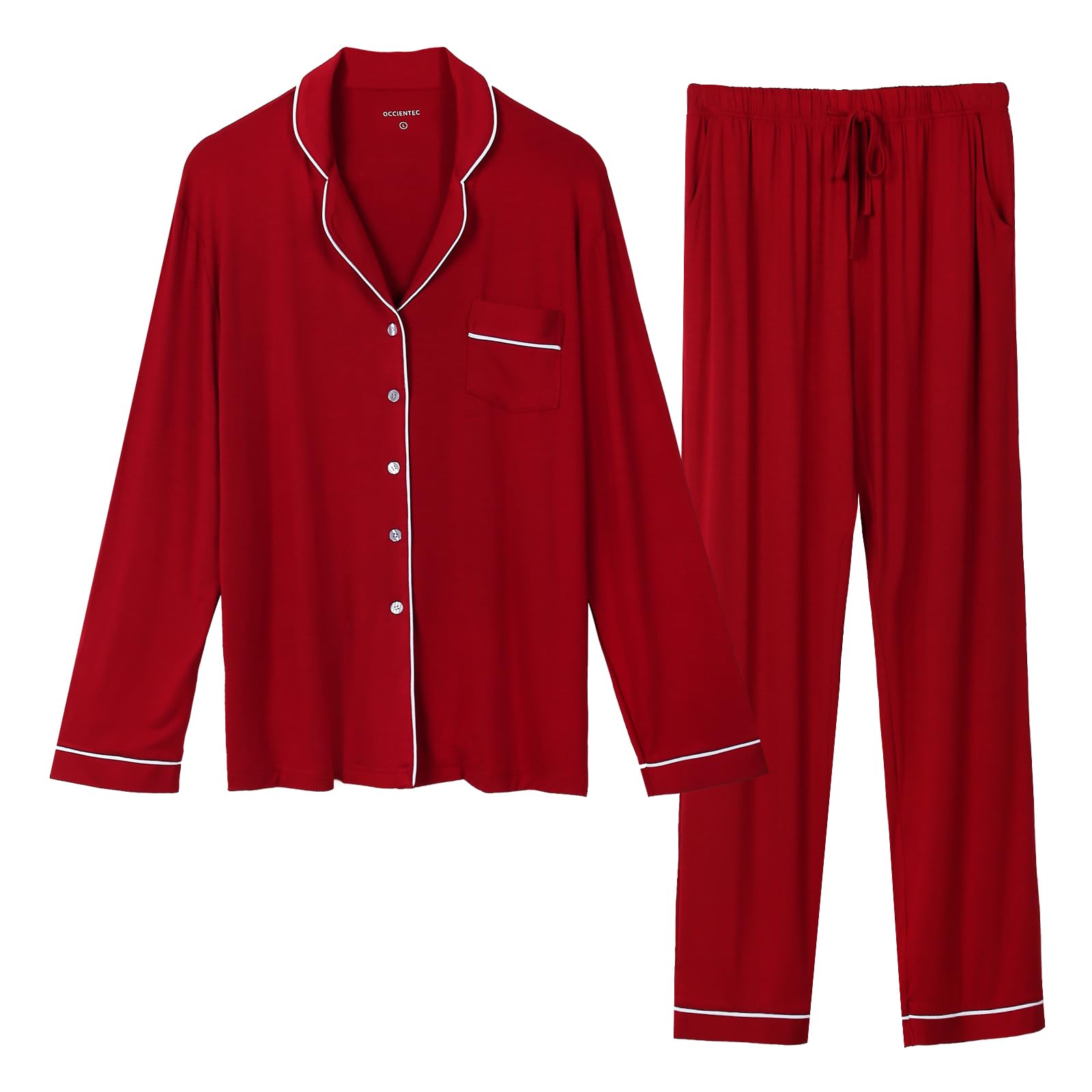 OCCIENTEC Pyjama für Damen Langarm Damen Schlafanzug mit Knopfleiste Nachtwäsche PJ Set mit Langarm Shirt Zweiteiliger Nachtwäsche Hausanzug