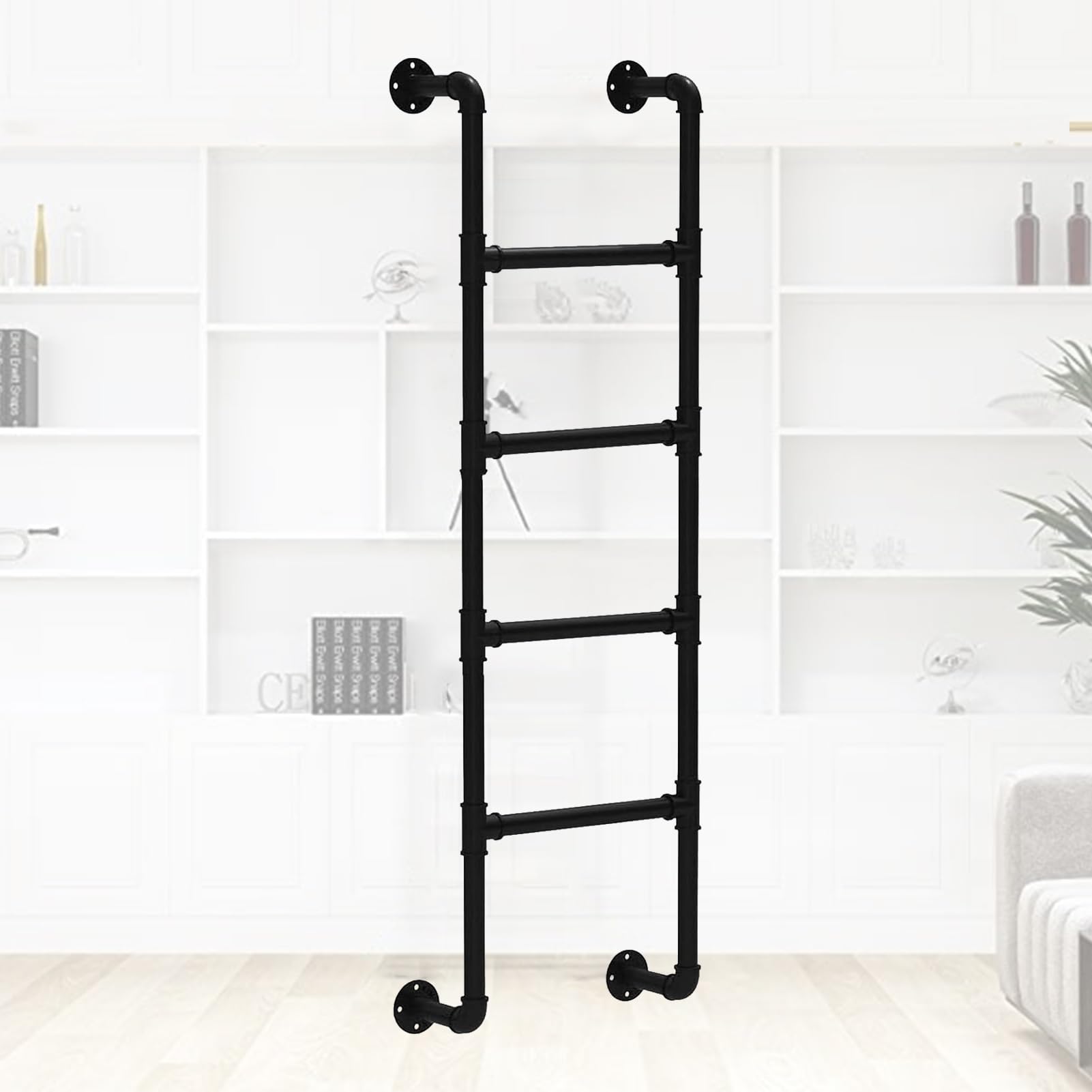 MXXQRHF Black Metal Loft Ladder，Industrial Iron Pipe Bunk Bed Ladder Heavy Duty Emergency Egress Ladder for Dorm Library Deck Climbing Ladder, Loads 330lbs(115cm/45in)