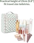 Narwey Small Hanging Toiletry Bag Women Travel Toiletries Makeup Bag Cosmetic Make up Bags for Travel Size Essentials Accessories (Medium,Mint Green Checkerboard)