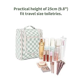 Narwey Small Checkered Hanging Travel Toiletry Bag for Women, Travel Bag for Toiletries, Makeup Bag Organizer Cosmetic Bags Make Up Bags for Women (Mint Green Checkerboard)