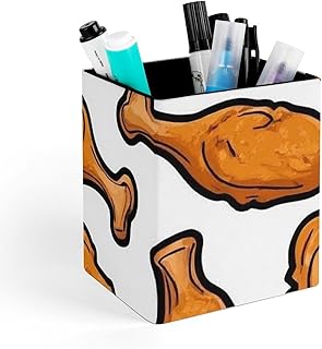 Women's Pen Cup Pencil Holder Makeup Brush Storage Crispy Fried Chicken Leather Desk Organizer