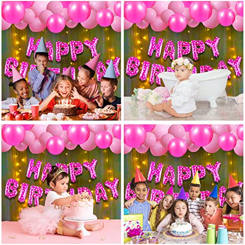 Image of Party Propz Happy Birthday Decorations For Girls Combo Set- Pink Metallic Balloons, Happy Birthday Foil Balloon, Fairy Light, Glue Dot - Girls, Women, 1st, 2nd, 3rd, 4, 5,6th - 54Pcs
