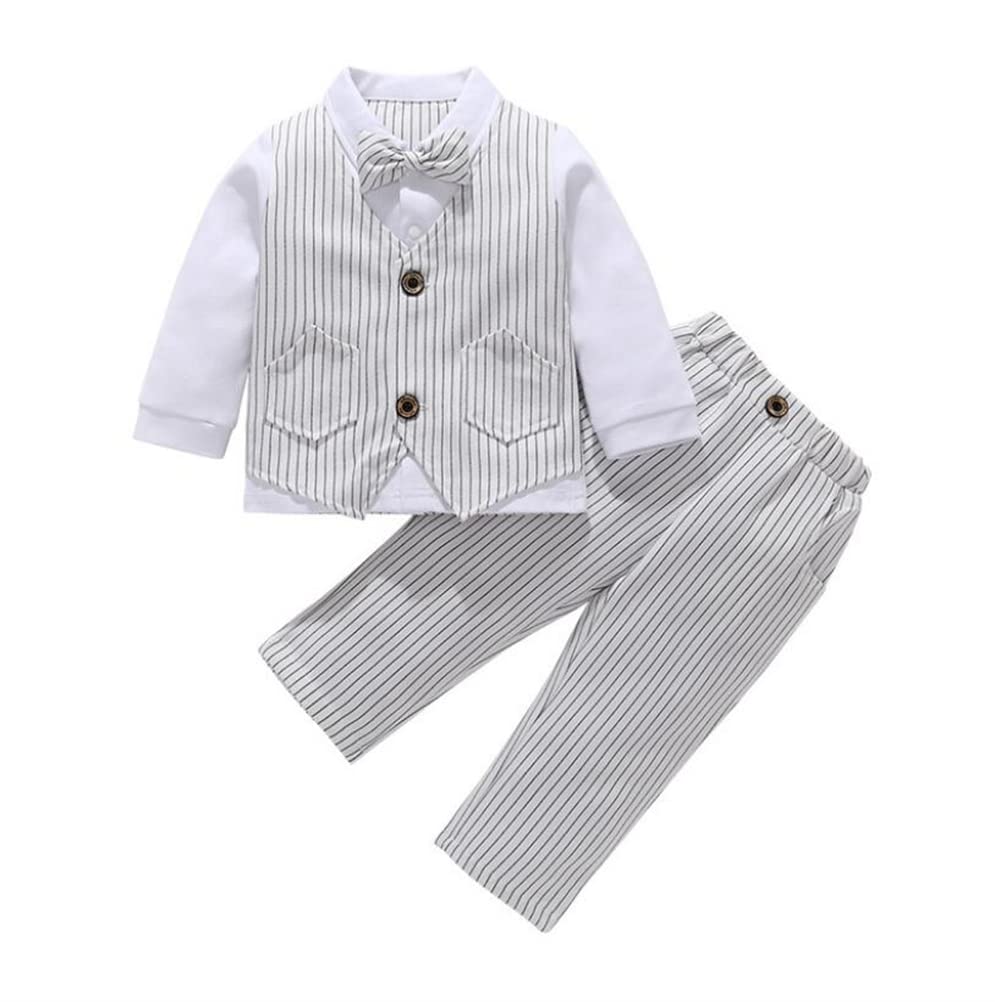 2 PCS Été Bébé Garçon Ensemble de Vêtements Combinaison Ensemble Coton Gentleman Veste Baptême Noël Mariage 3-18 Mois