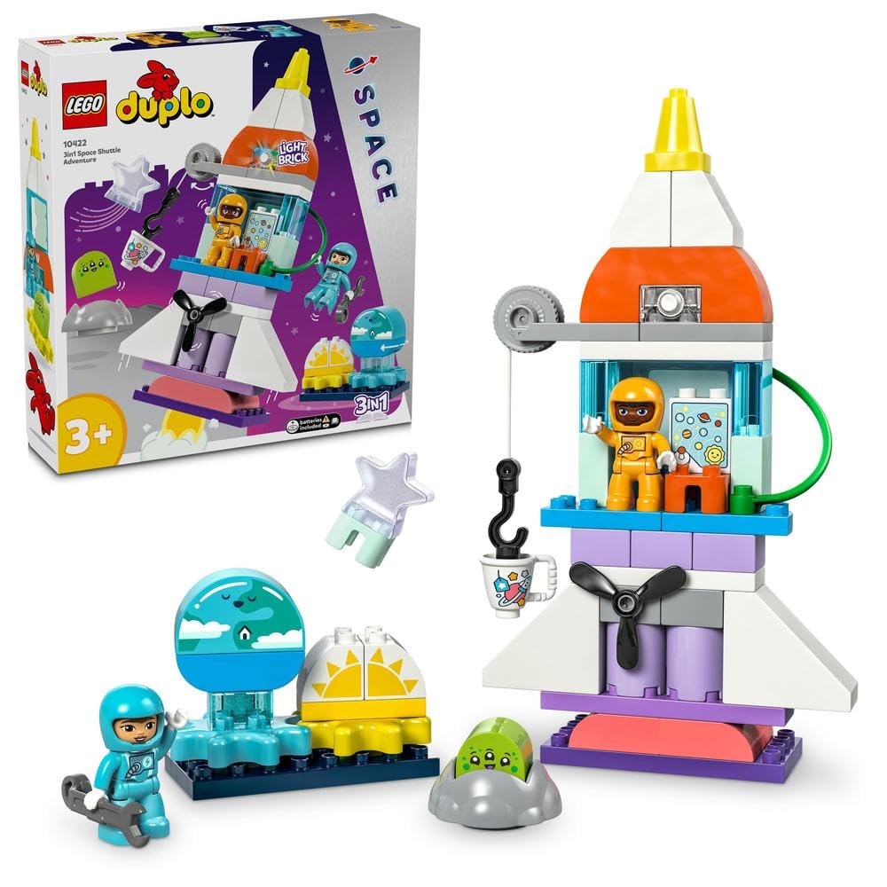 SPACEWARP set II 組み立てキット LEGO DUPLO 3in1 Space Shuttle Adventure Bricks Set, Rocket Toy for