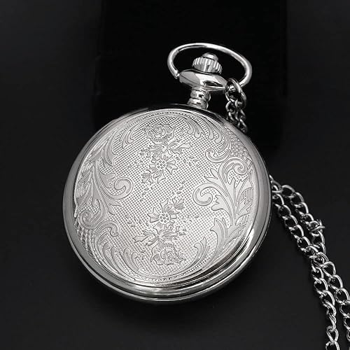 Miniatura 6 de VIGOROSO Cuarzo Hermoso Peony Bird Esmalte Pintura Steampunk Relojes de bolsillo de plata en caja