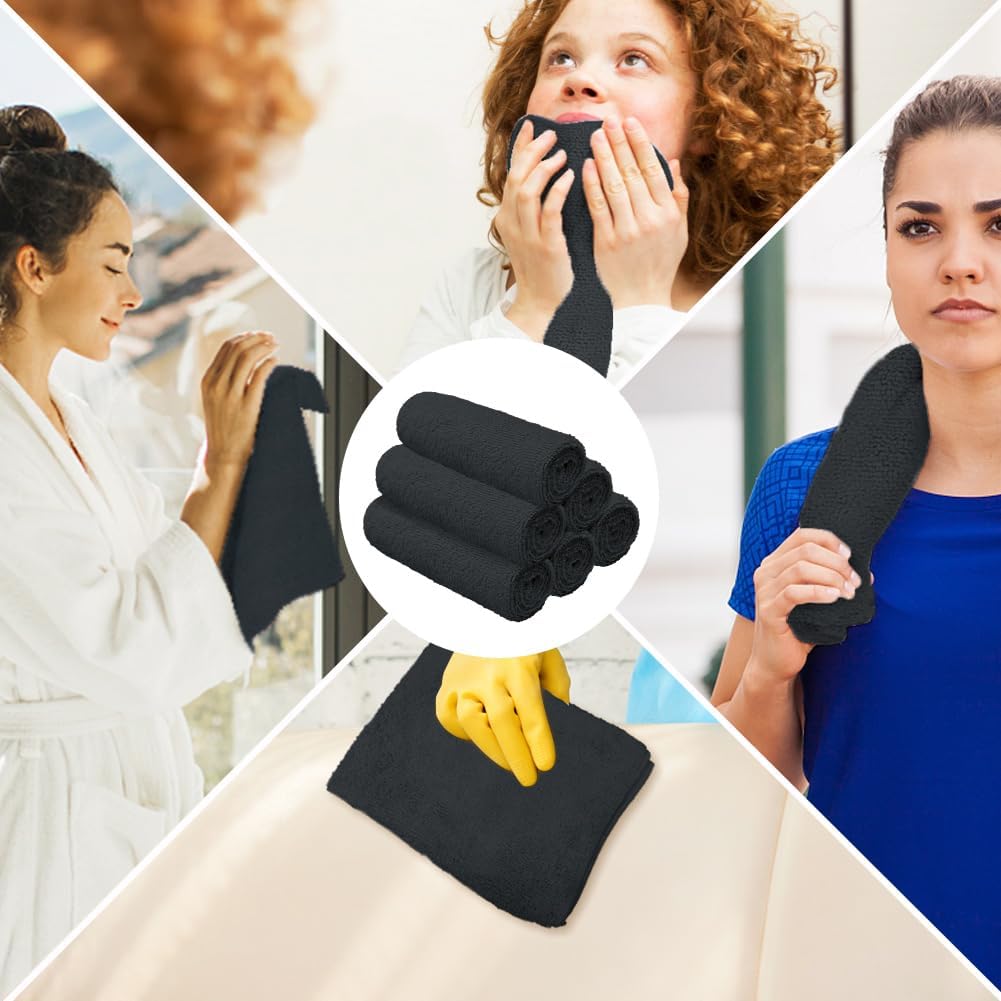 Orighty 6 Pack Black Hand Towels - Quick Drying & Absorbent Microfiber Gym Towels 16x28 inches - Lightweight & Thin White Yoga Towel - Multi-Purpose Camping Towel for SPA, Hotel & Bathroom - Image 7