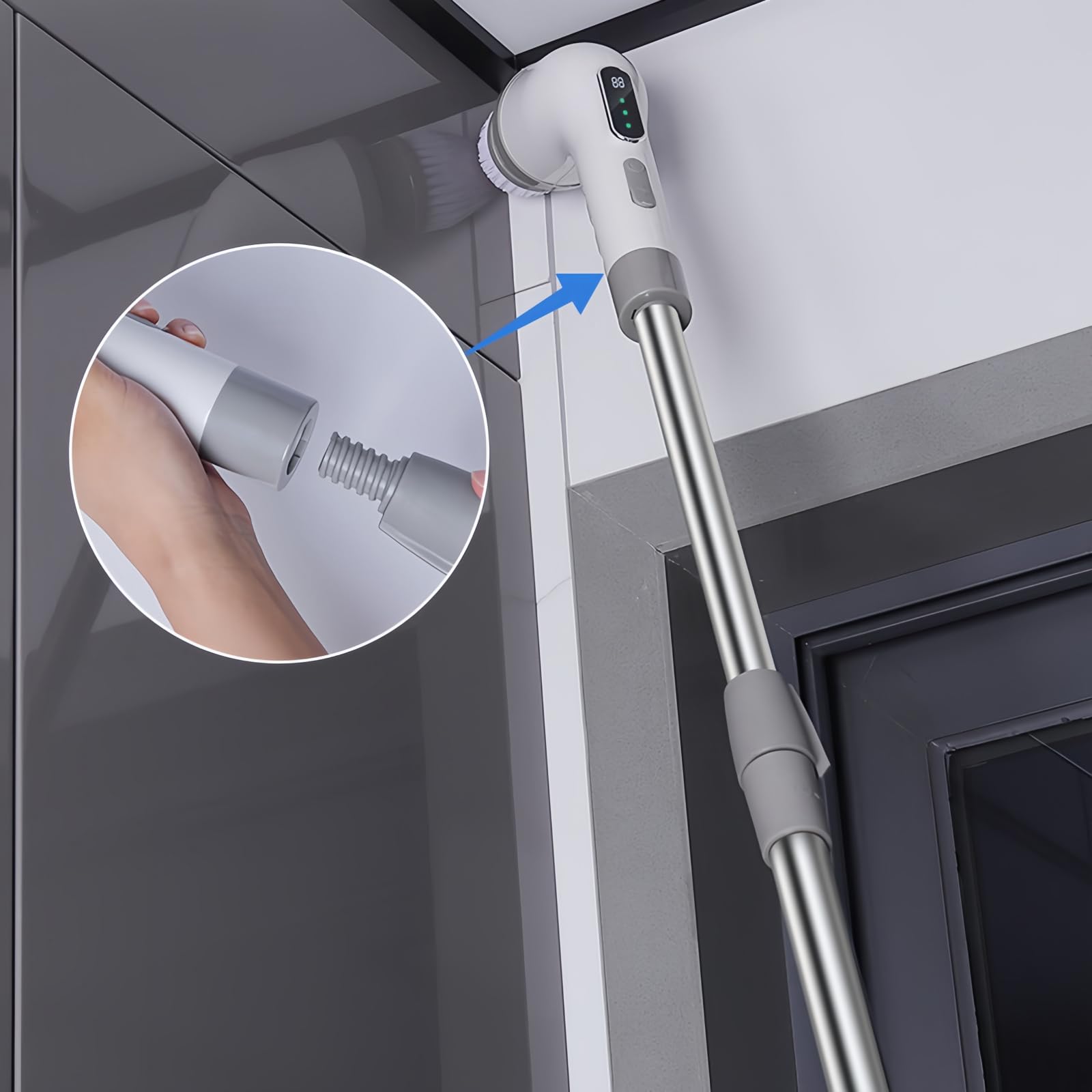 Spazzola Elettrica Rotante Senza Fili, 3 velocità, con 9 Testine Intercambiabili per La Pulizia di Bagno, Doccia, Vasca da Bagno, Vetri E Auto.