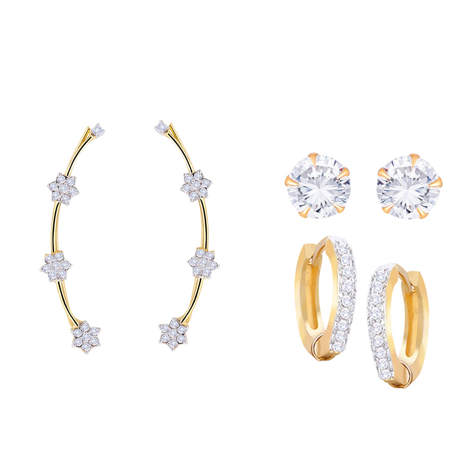 ZENEME Gold Plated American Diamond Earrings and Earcuff For Women and Girls- Pack Of 3 (B0185TYPNK) Amazon Price History, Amazon Price Tracker