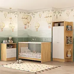Jogo de Quarto Infantil com Colchão Incluso Trevalla Móveis Pom Pom - Madeirado/branco