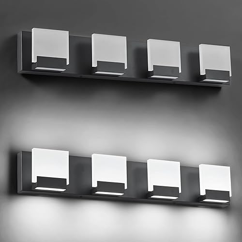 Miniatura 4 de SOLFART Lámparas de tocador de baño, luces de tocador para baño, sobre espejo, modernas, color negro, 4 luces ND