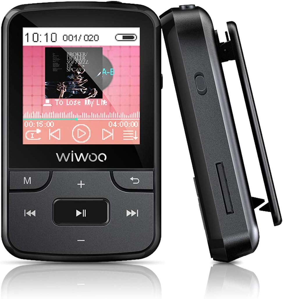 Wiwoo MP3 Player, 16GB Clip MP3 player with Bluetooth FM Radio Lossless Voice Recorder Sports Armband, Running MP3 Music Player Extendible Storage Up to 128GB (F3)