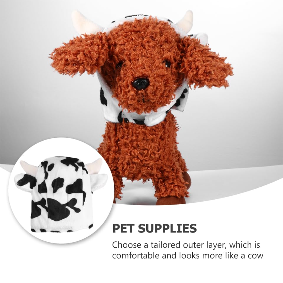 Sombrero de vaca para perro, disfraz de peluche blanco miniatura 5