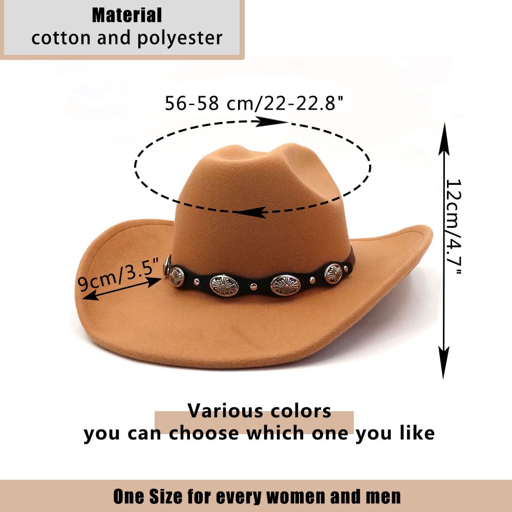 Cappello da cowboy occidentale per uomo e donna a tesa larga in feltro cappello da cowboy con fibbia cintura classico Fedora cappello
