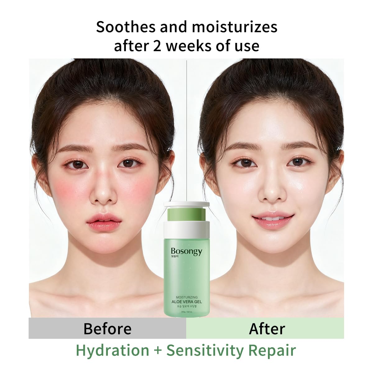 Moisturizing Aloe Vera Gel,Soothing Hydrating Face Body Gel with Pure Aloe Extract, Korean Skincare Green Tea Calms Redness, Repairs After Sun,Refreshes Sensitive Skin (250ml - Image 3